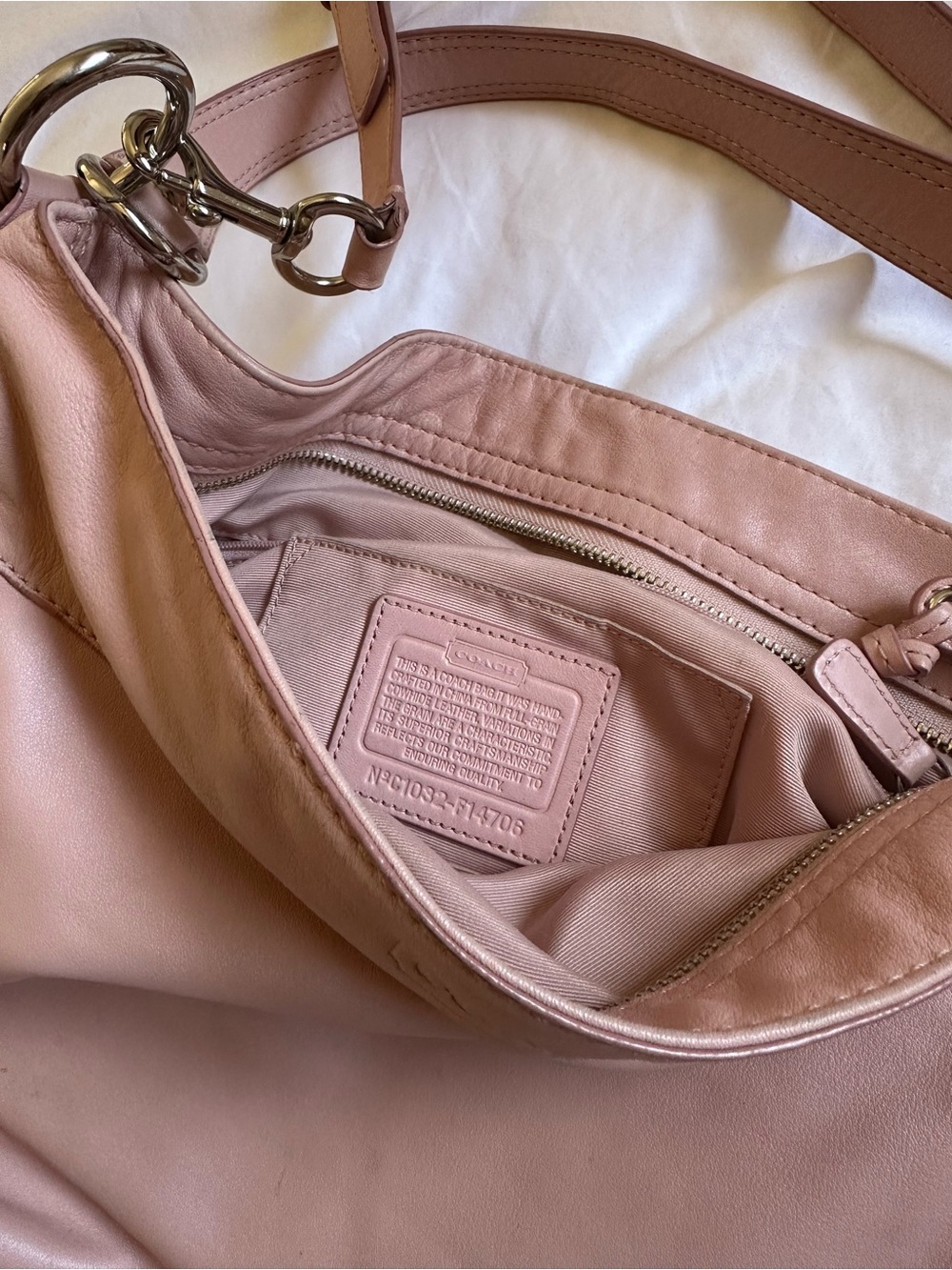 Vintage Blush PINK COACH Large Zoe Leather Hobo Bag Y2K Convertible F14706 🌸💕 - Picture 6 of 9